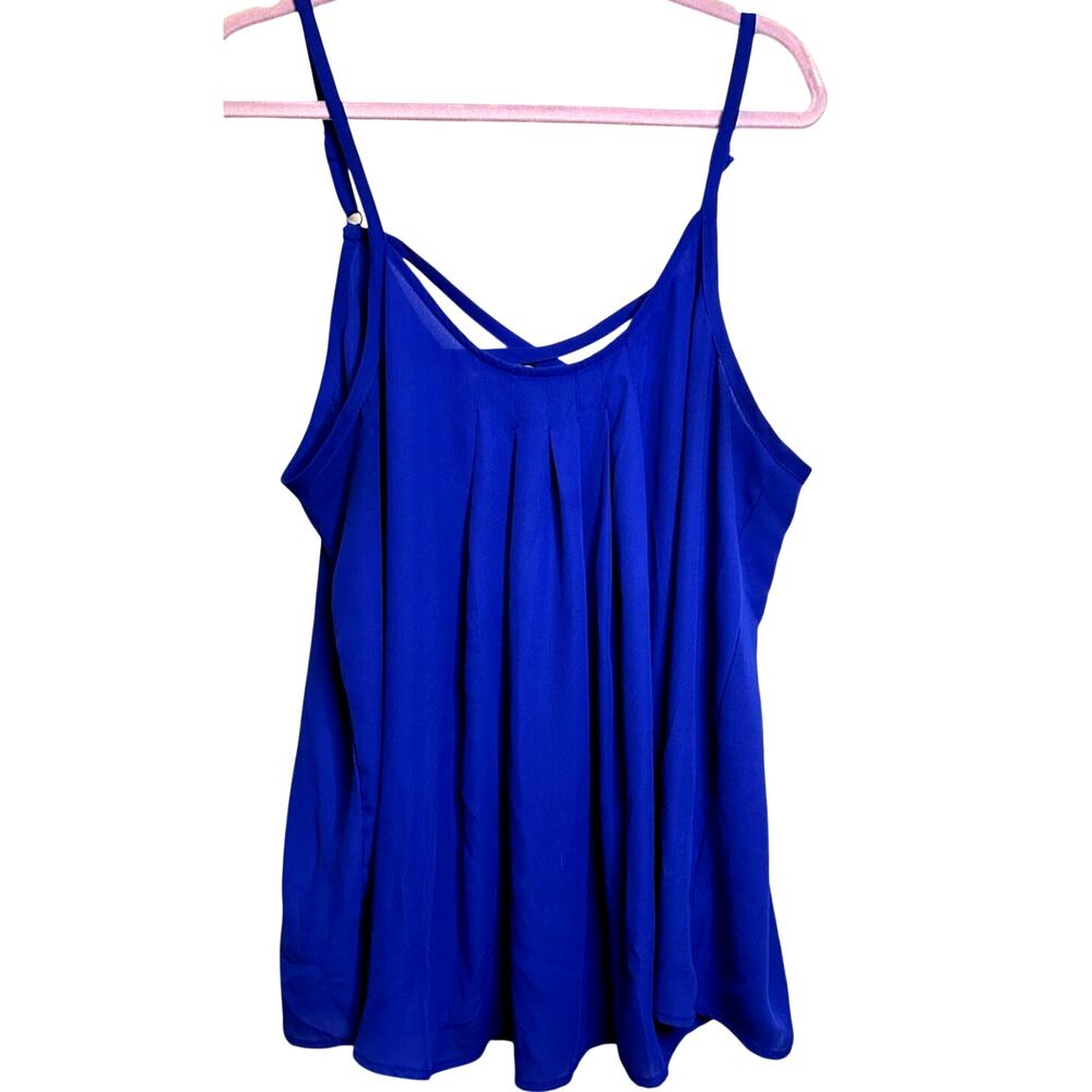 TORRID Swing Cami Cobalt Blue Chiffon Crisscross Back Pleated Front 1 1X 14 16